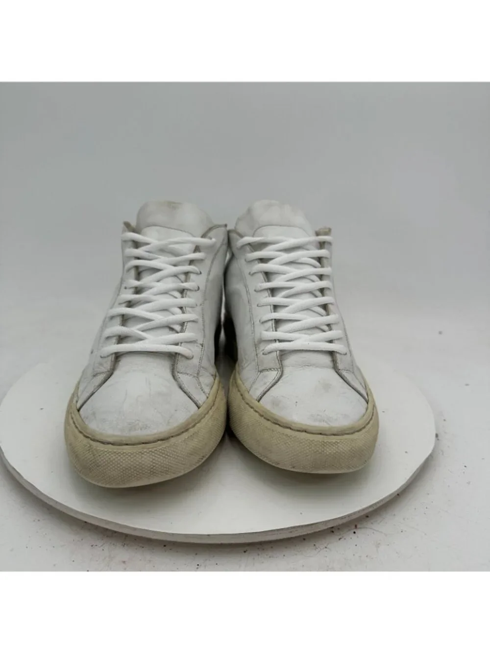 Common Projects Achilles Mid Men Size 10.5 White Leather Lace Up Shoes
